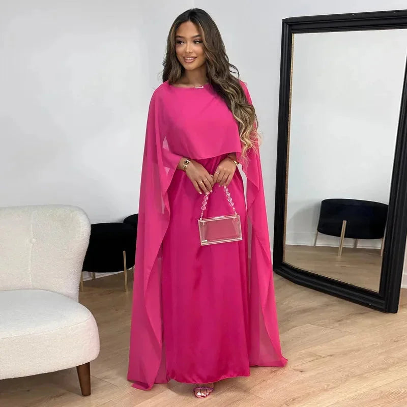 Women's Cape Sheer-Overlay Maxi Dress