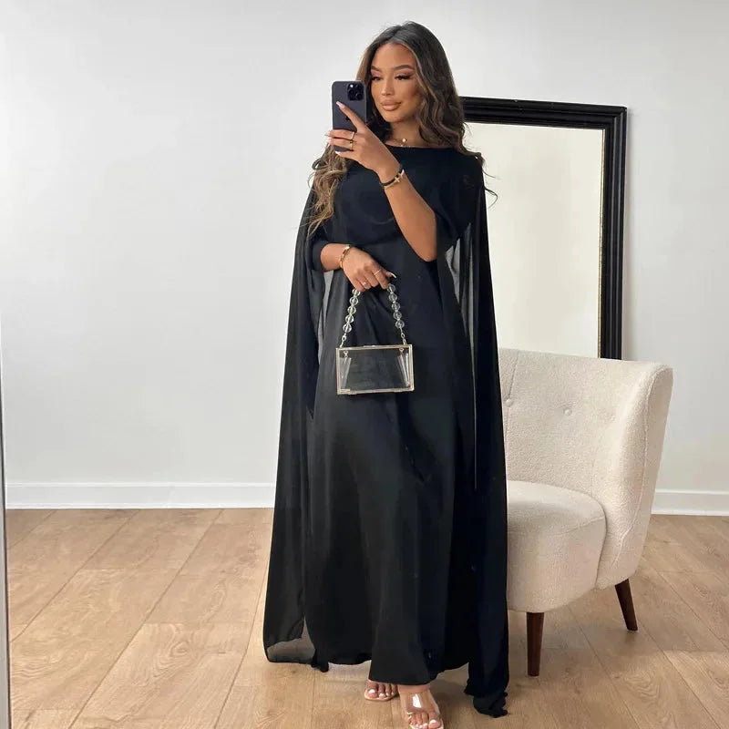 Women's Cape Sheer-Overlay Maxi Dress