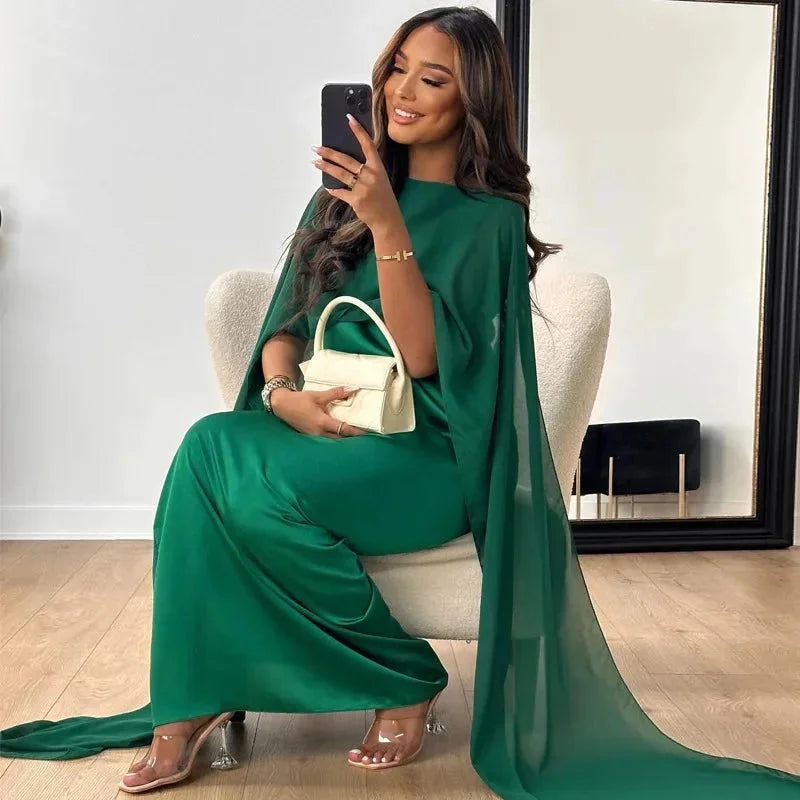 Women's Cape Sheer-Overlay Maxi Dress