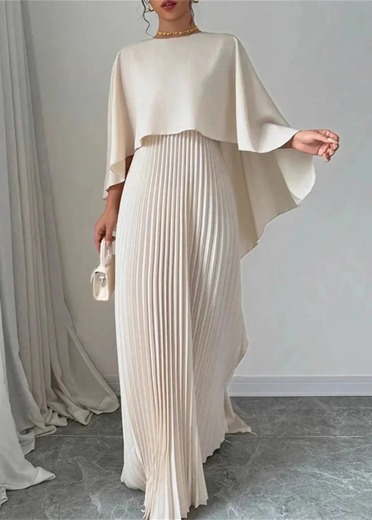 Women's Cape Pleated Maxi Dress