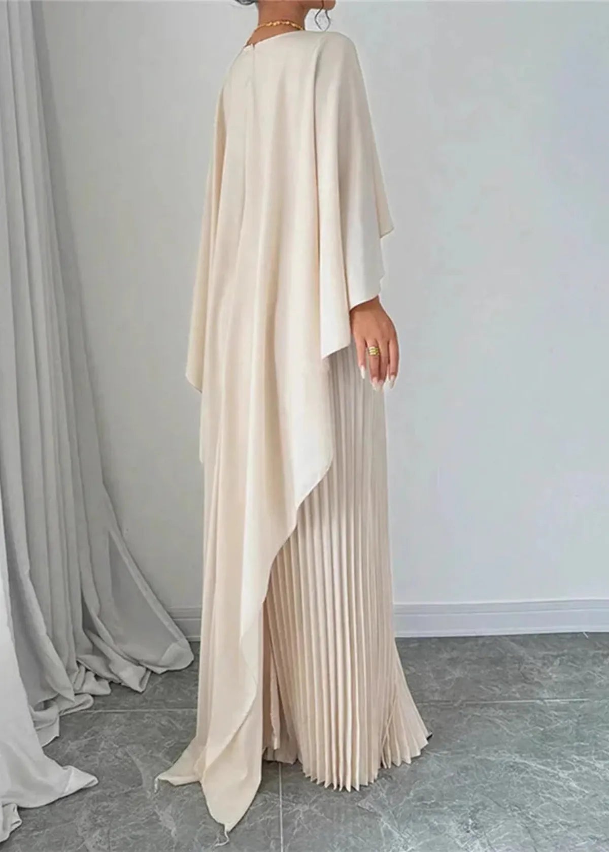 Women's Cape Pleated Maxi Dress