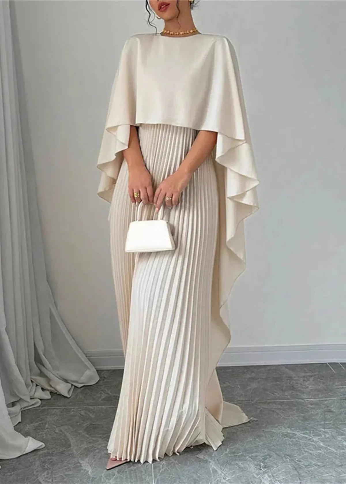 Women's Cape Pleated Maxi Dress