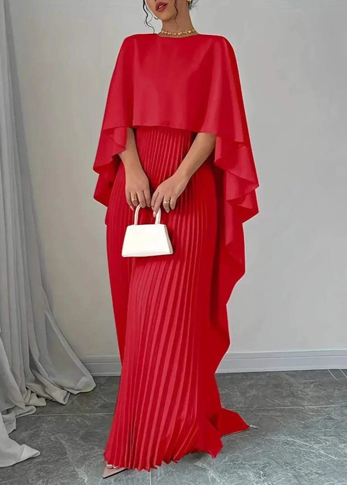 Women's Cape Pleated Maxi Dress