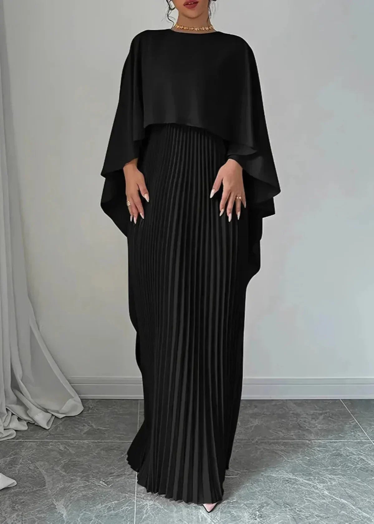 Women's Cape Pleated Maxi Dress