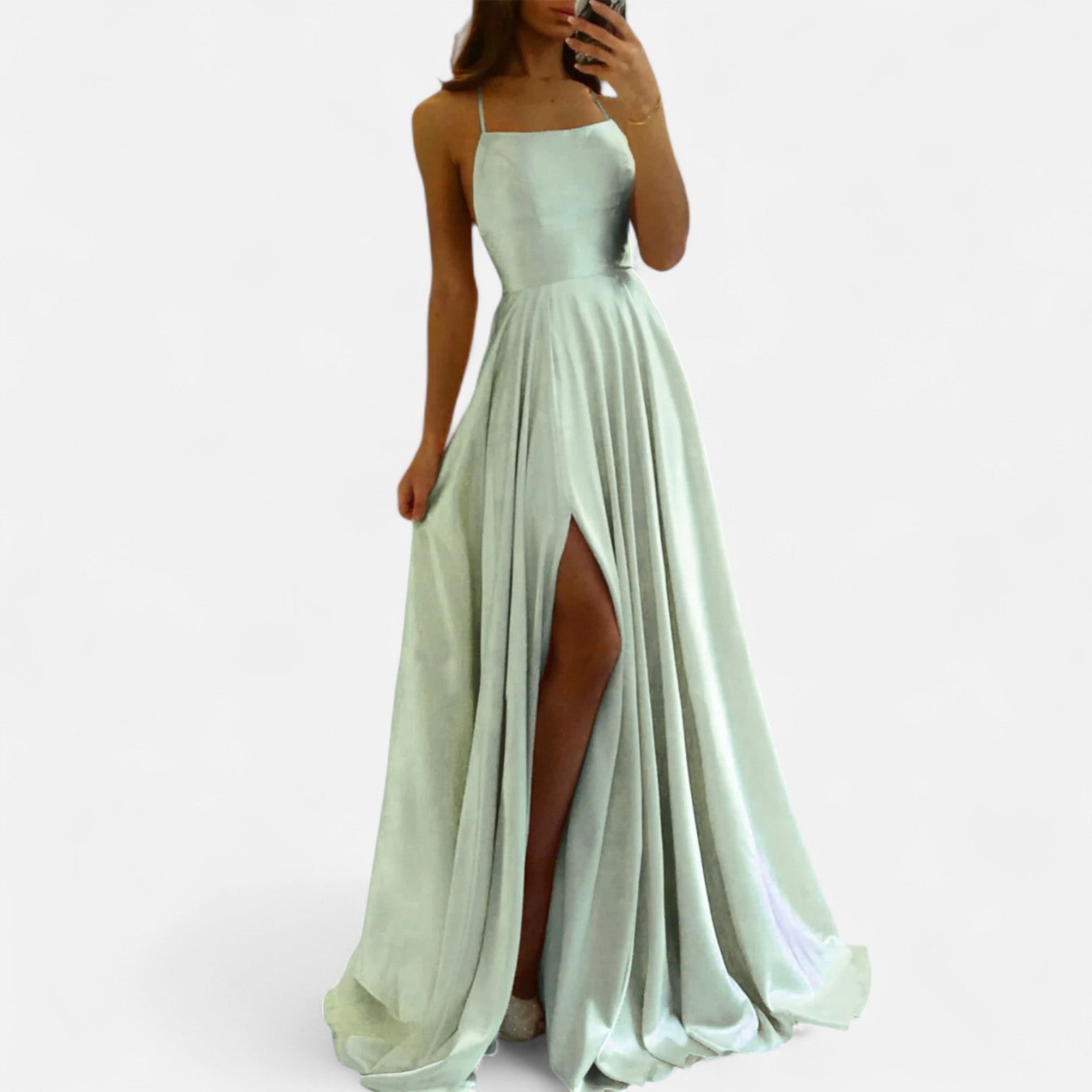 Women's Satin A-Line Slit Maxi Dress