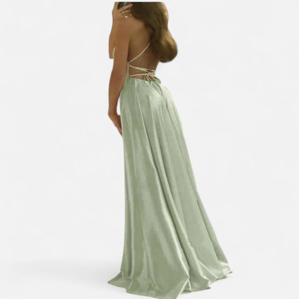 Women's Satin A-Line Slit Maxi Dress