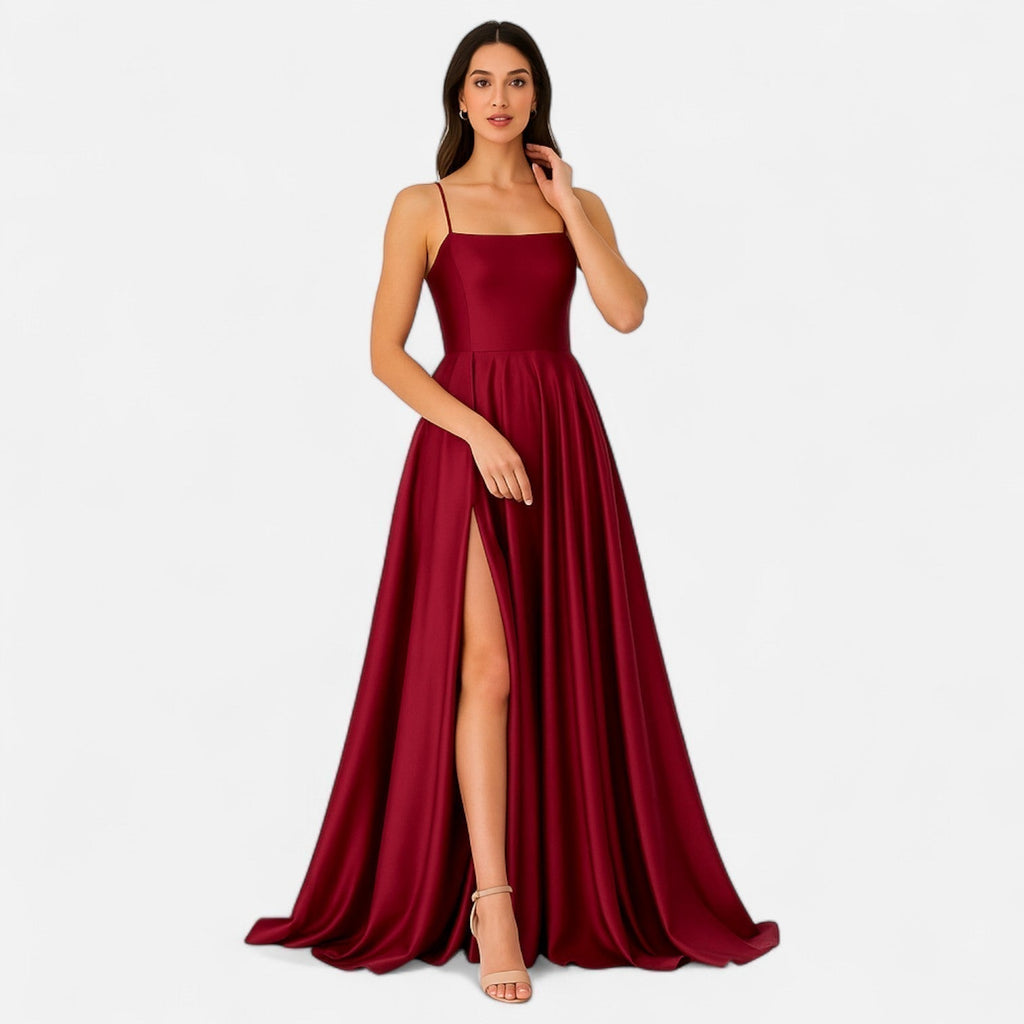 Women's Satin A-Line Slit Maxi Dress