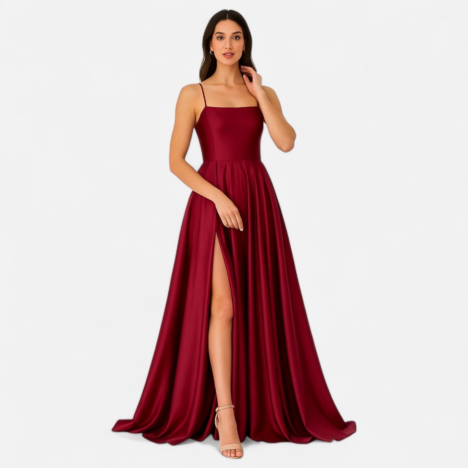 Women's Satin A-Line Slit Maxi Dress