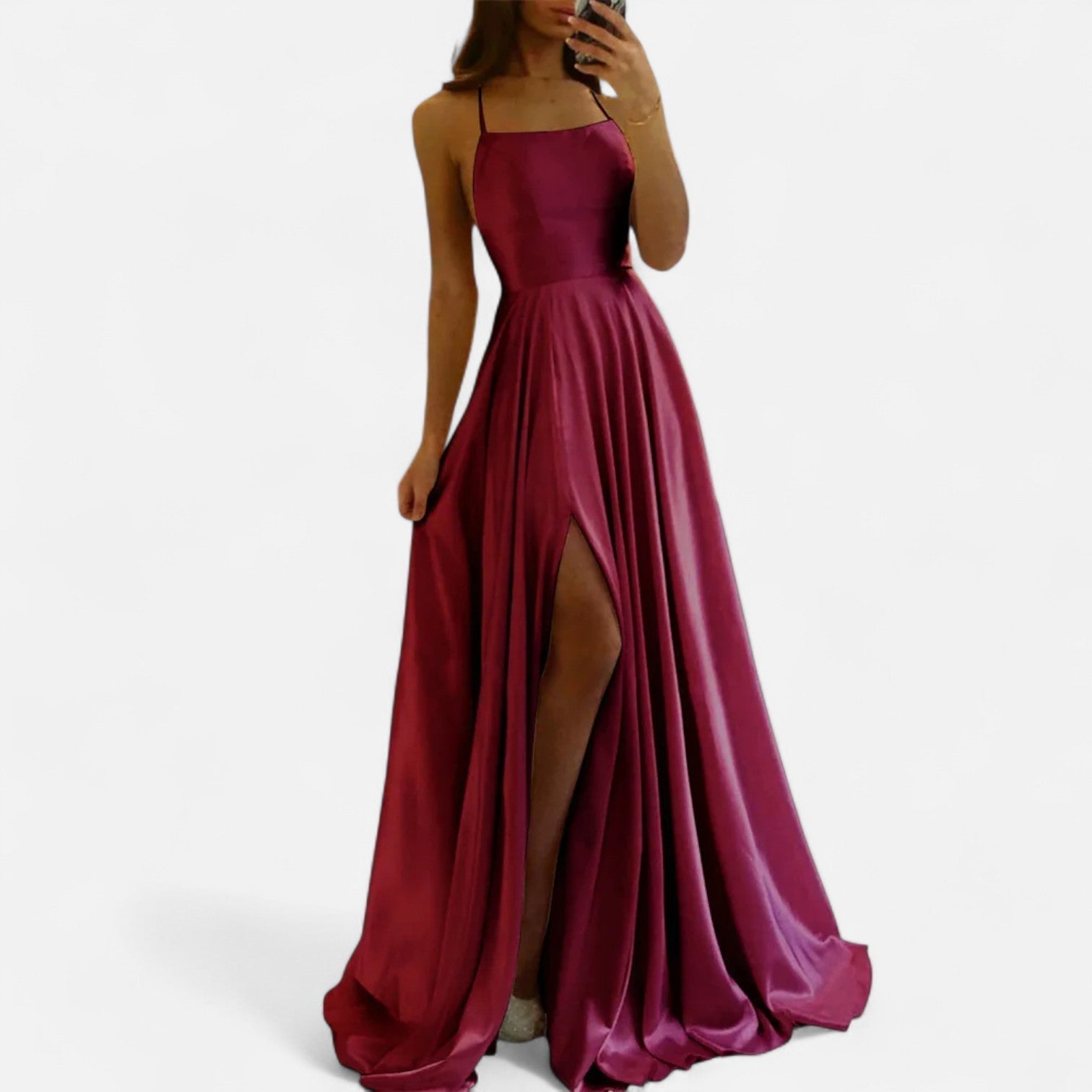 Women's Satin A-Line Slit Maxi Dress