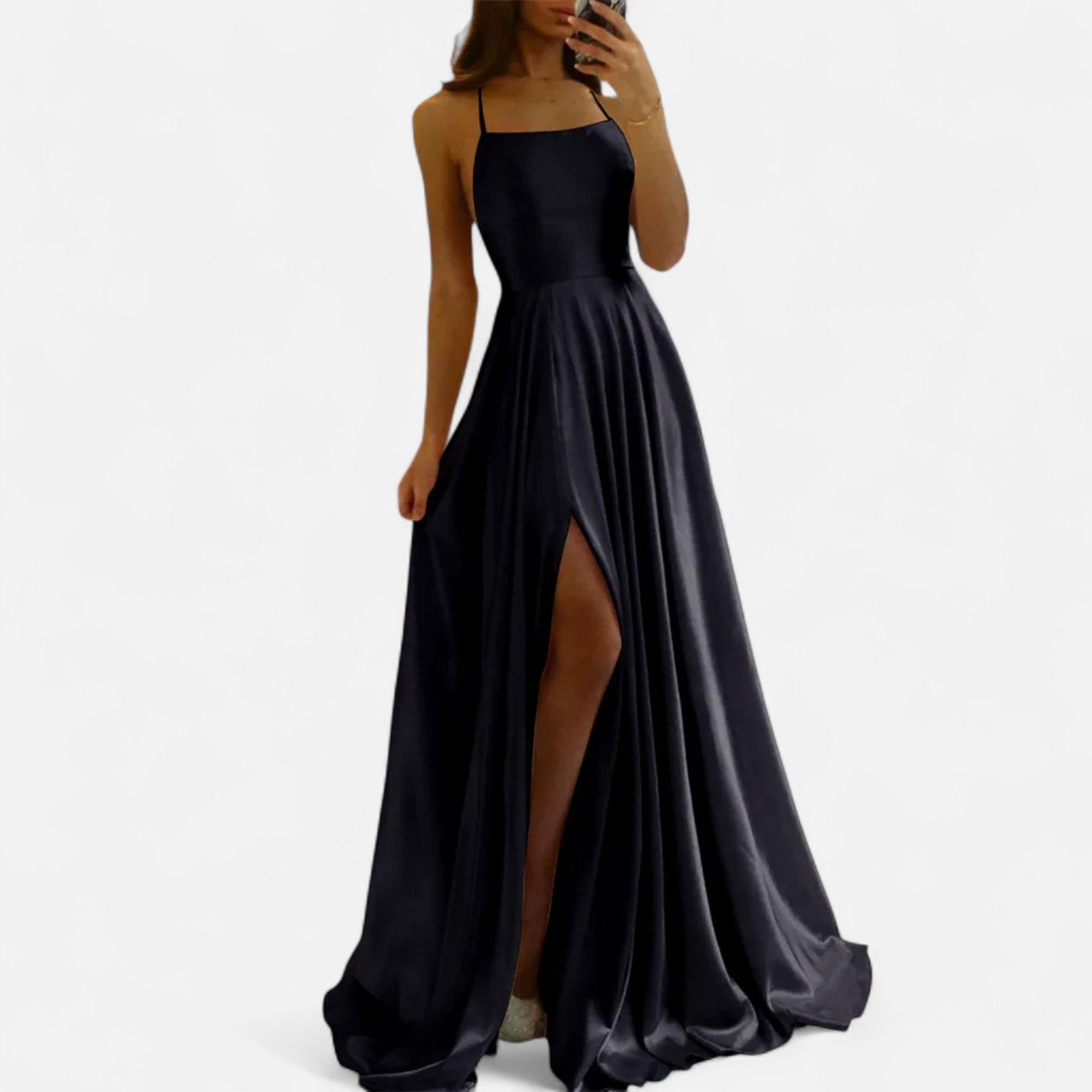 Women's Satin A-Line Slit Maxi Dress