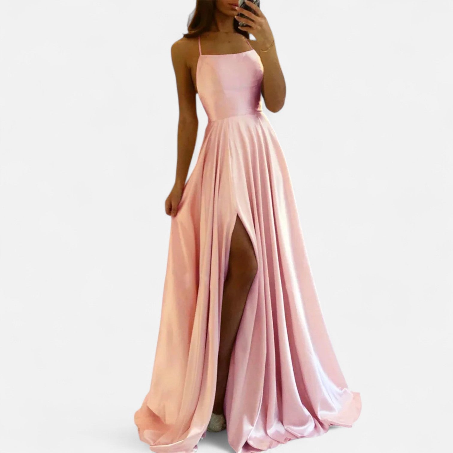 Women's Satin A-Line Slit Maxi Dress