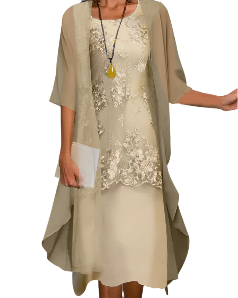 Women's Lace Sheer-Overlay Midi Dress