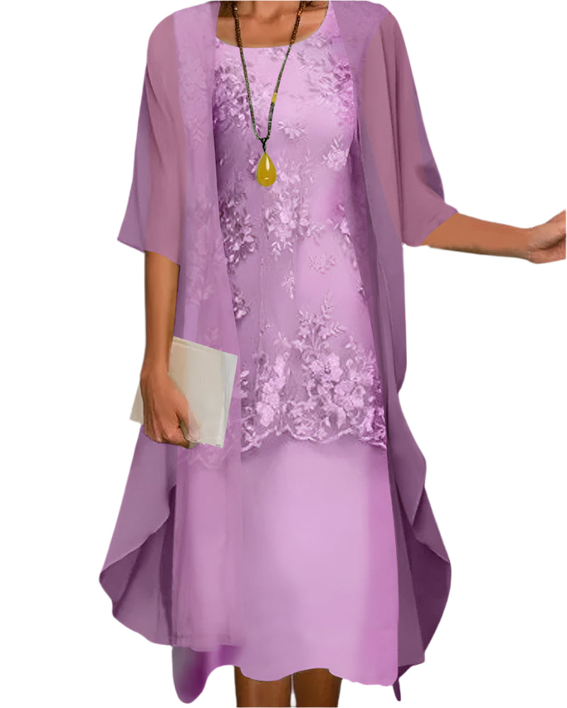 Women's Lace Sheer-Overlay Midi Dress