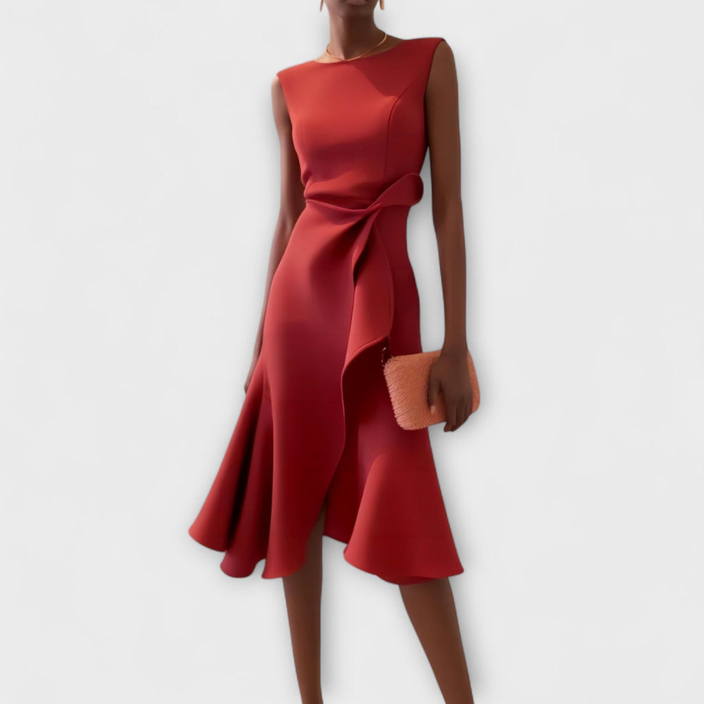 Women's Draped Sleeveless Ruffle Midi Dress