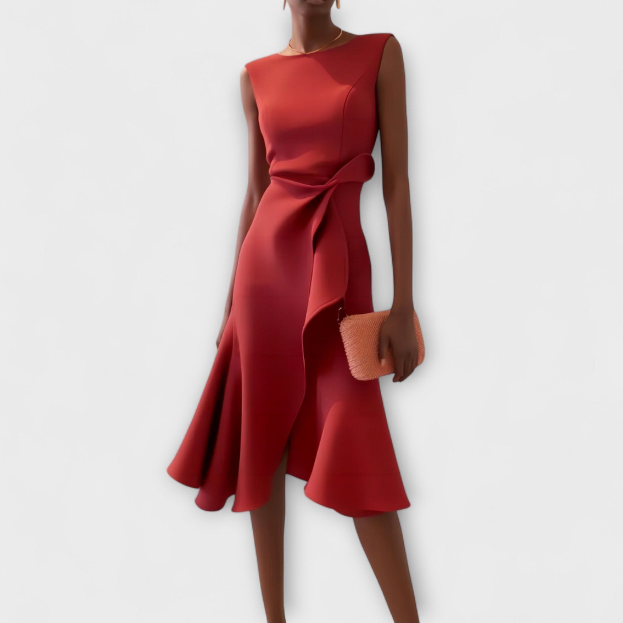 Women's Draped Sleeveless Ruffle Midi Dress