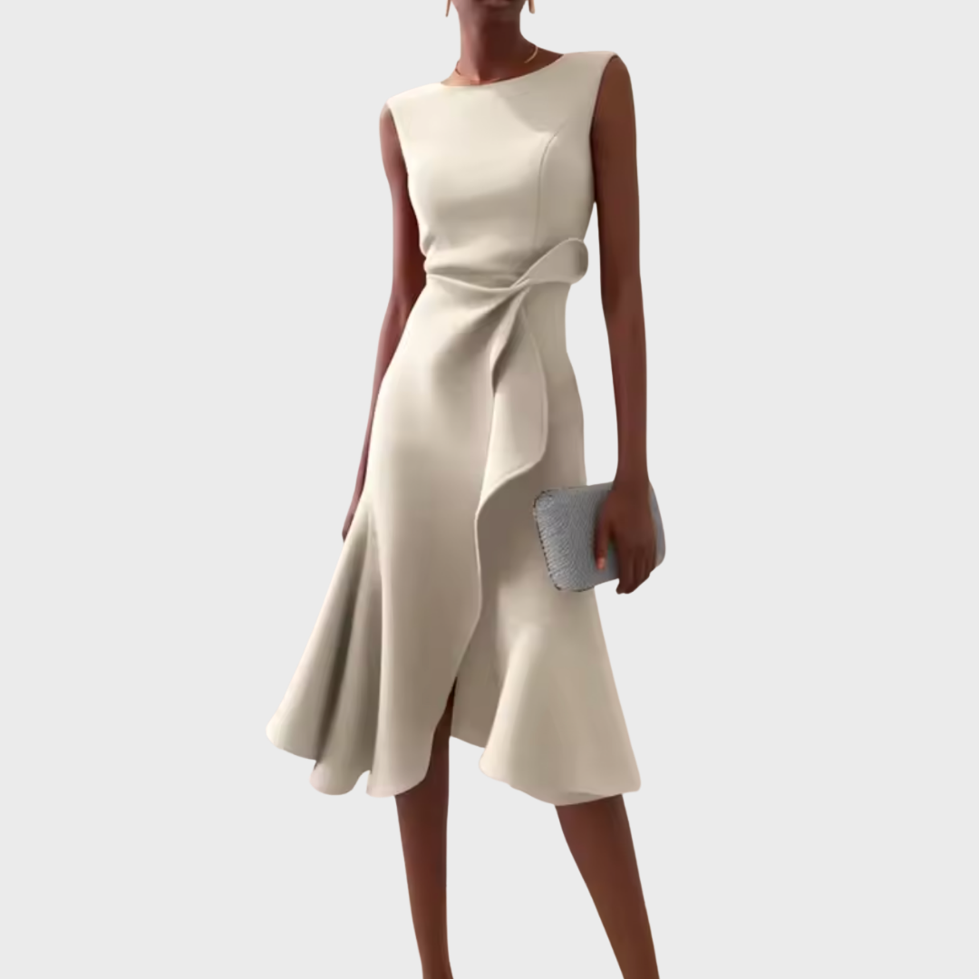 Women's Draped Sleeveless Ruffle Midi Dress