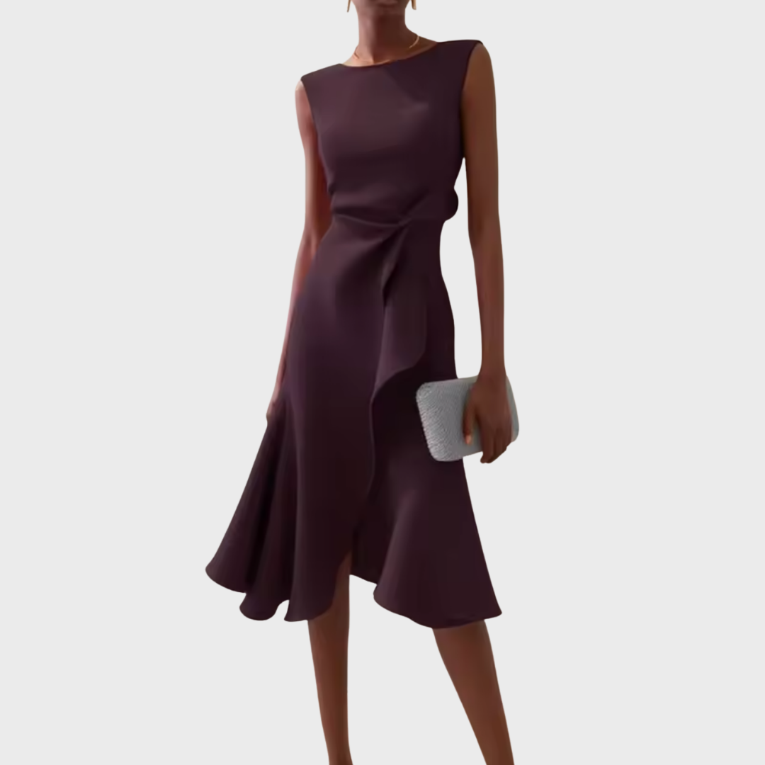 Women's Draped Sleeveless Ruffle Midi Dress