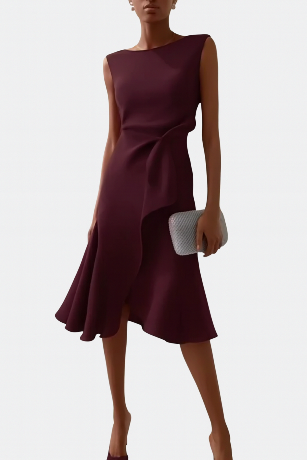 Women's Draped Sleeveless Ruffle Midi Dress