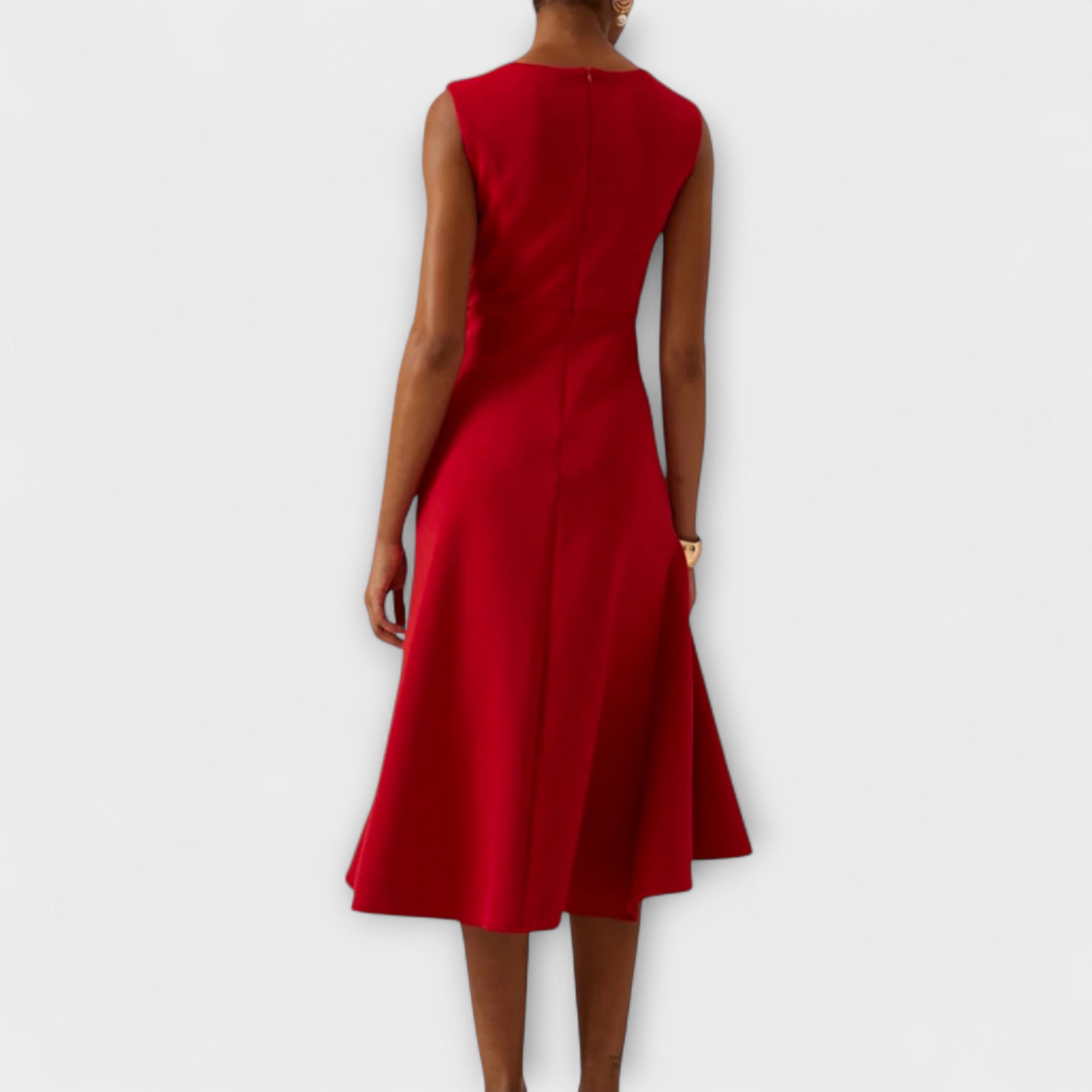 Women's Draped Sleeveless Ruffle Midi Dress