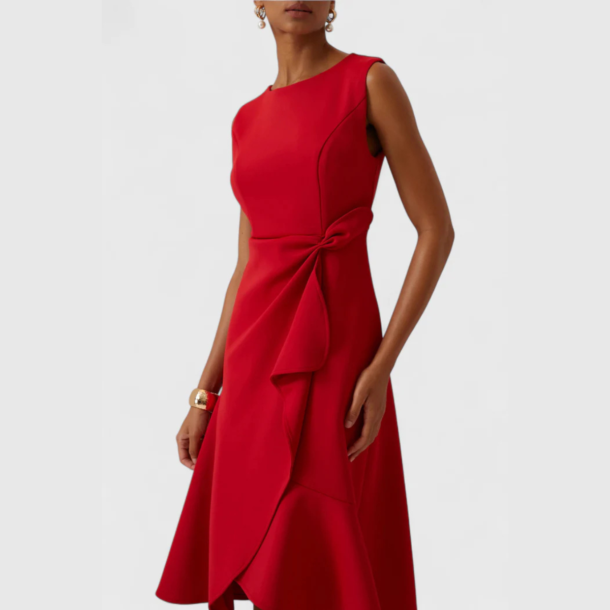 Women's Draped Sleeveless Ruffle Midi Dress