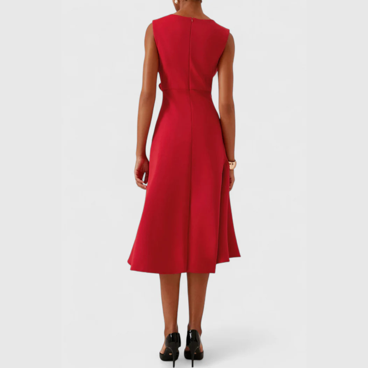 Women's Draped Sleeveless Ruffle Midi Dress