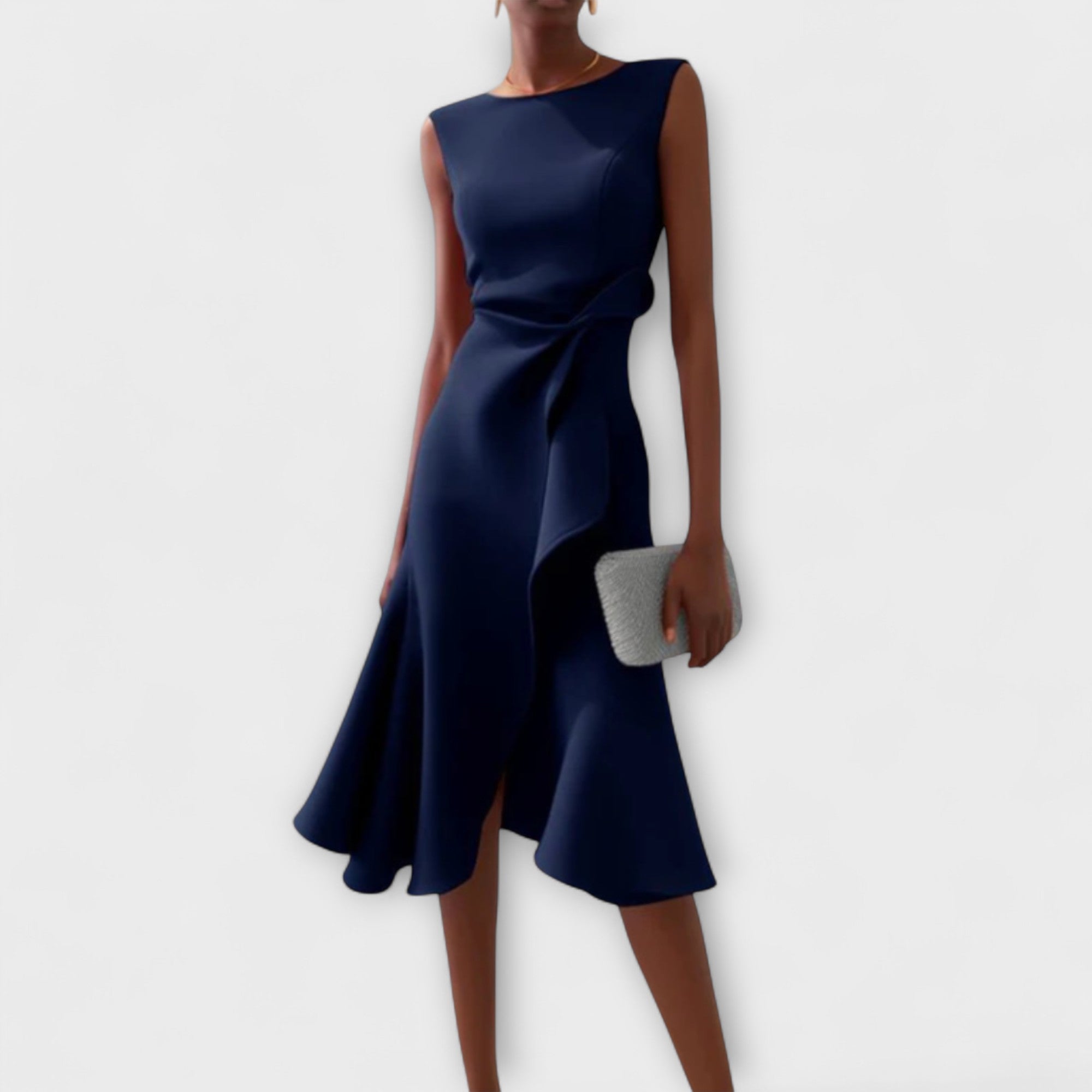 Women's Draped Sleeveless Ruffle Midi Dress