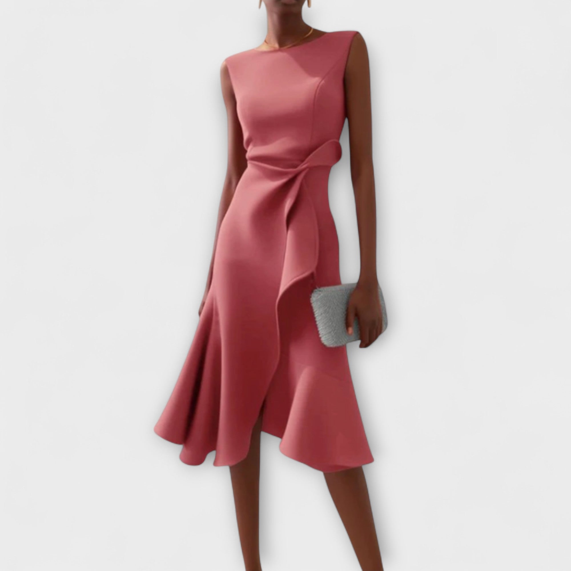Women's Draped Sleeveless Ruffle Midi Dress