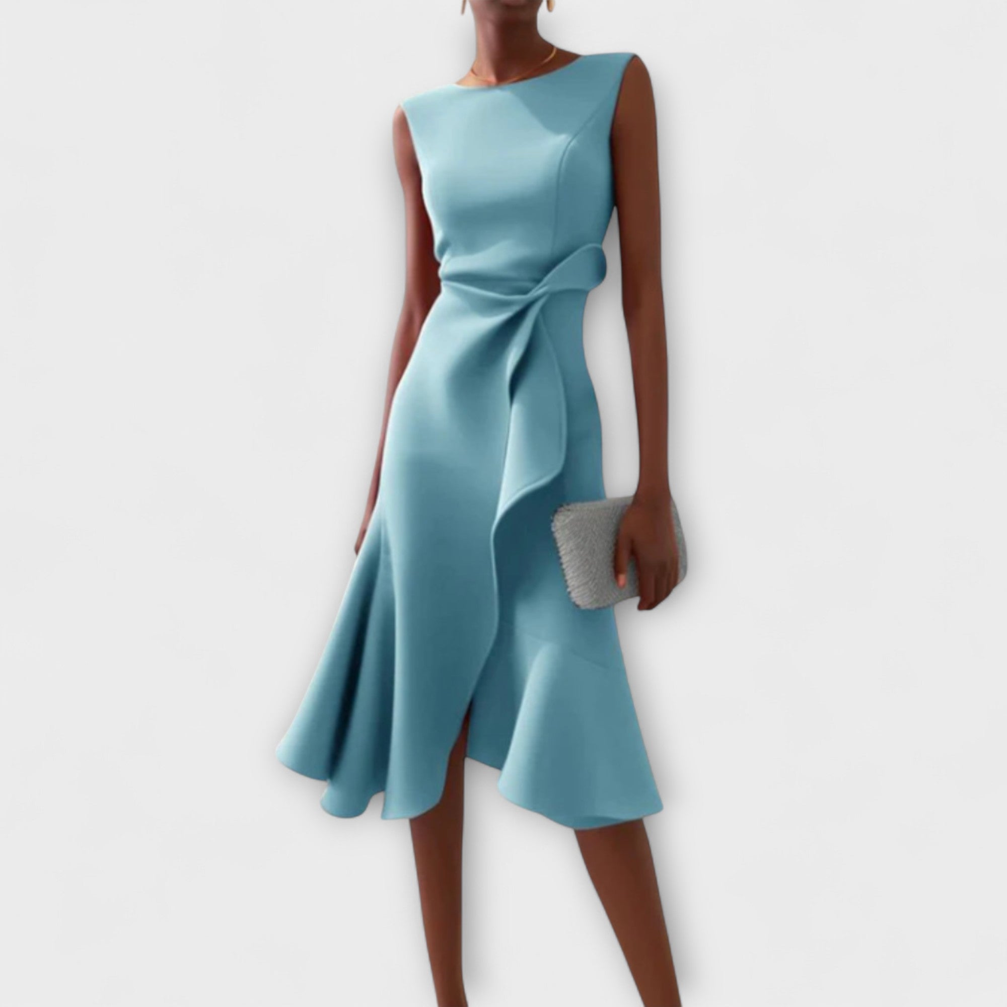Women's Draped Sleeveless Ruffle Midi Dress