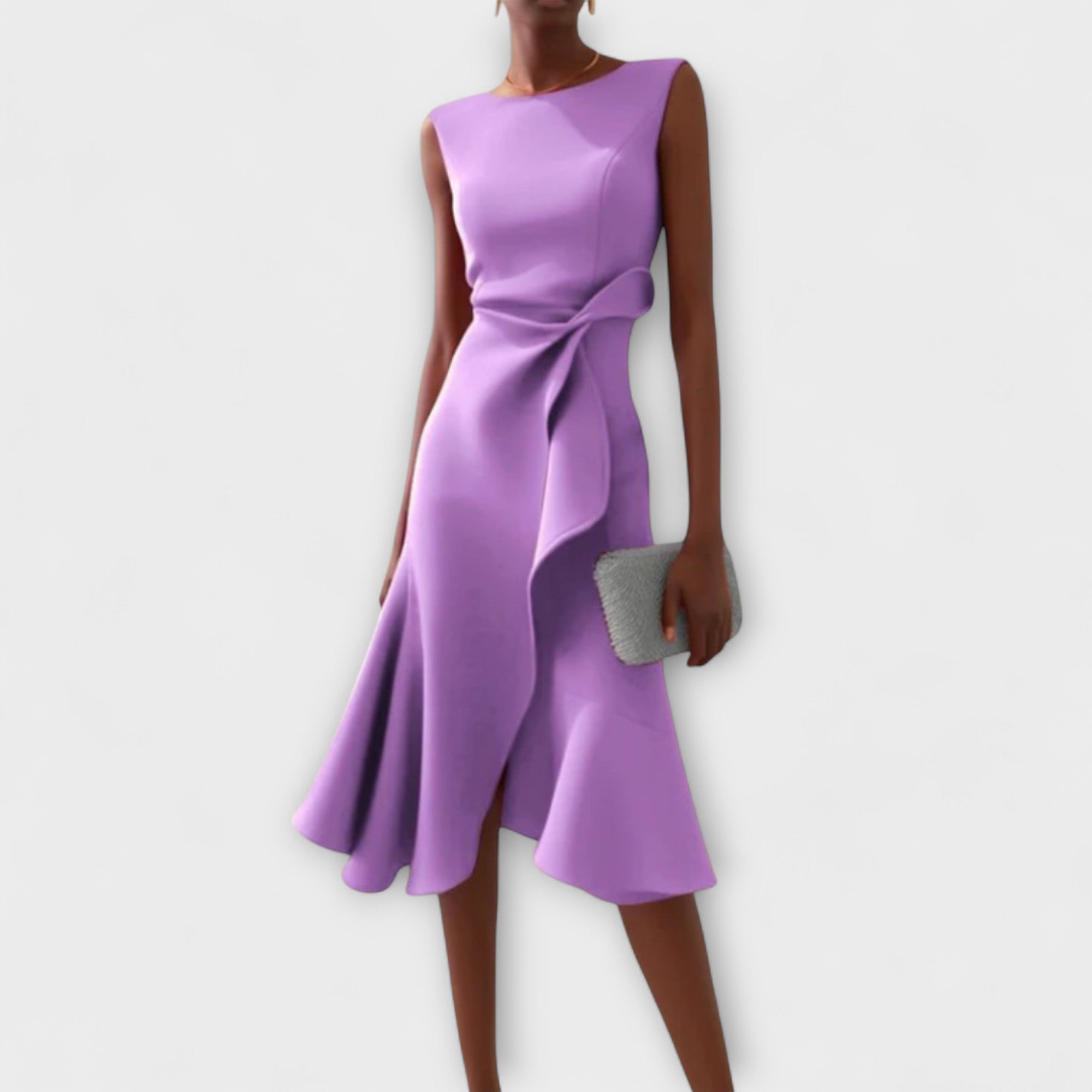 Women's Draped Sleeveless Ruffle Midi Dress