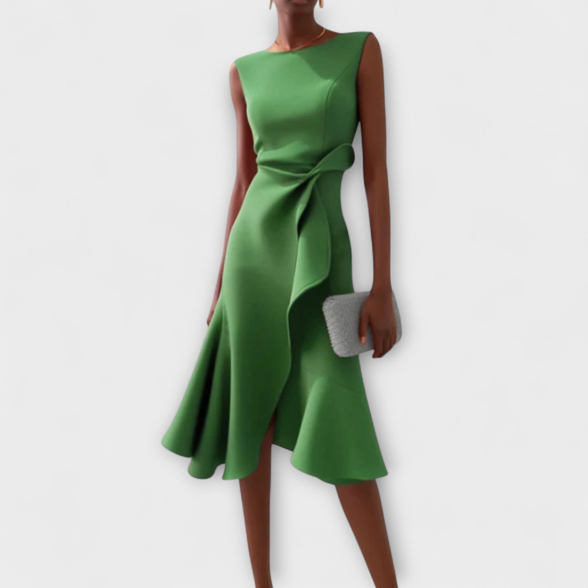 Women's Draped Sleeveless Ruffle Midi Dress