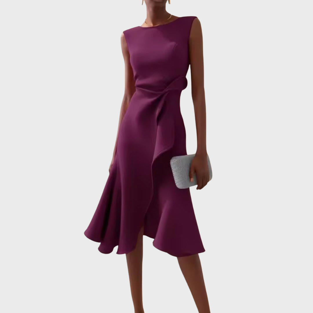 Women's Draped Sleeveless Ruffle Midi Dress