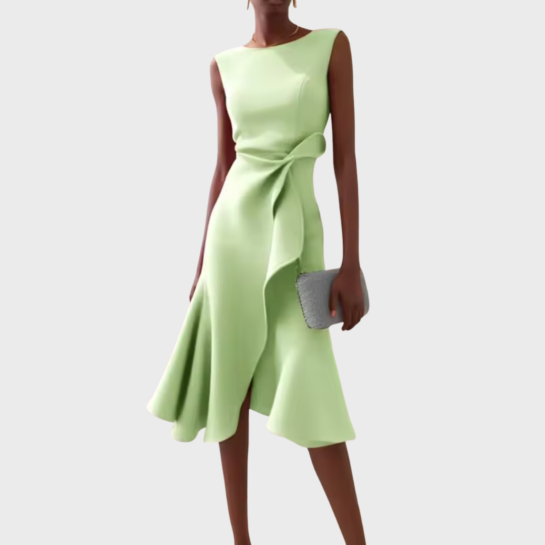 Women's Draped Sleeveless Ruffle Midi Dress