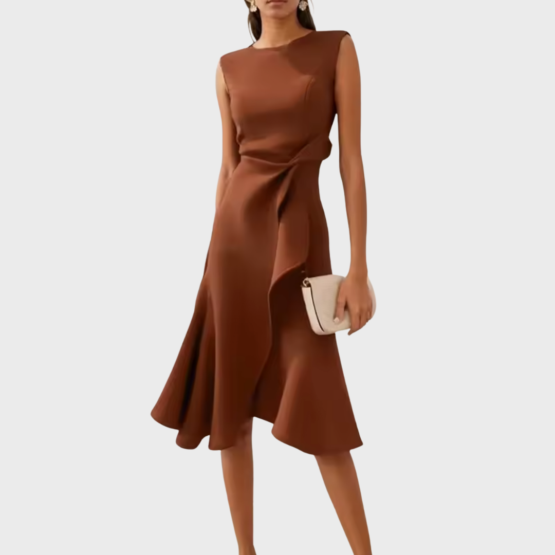 Women's Draped Sleeveless Ruffle Midi Dress