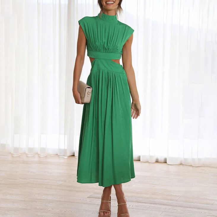 Women's High-Neck Cutout Midi Dress
