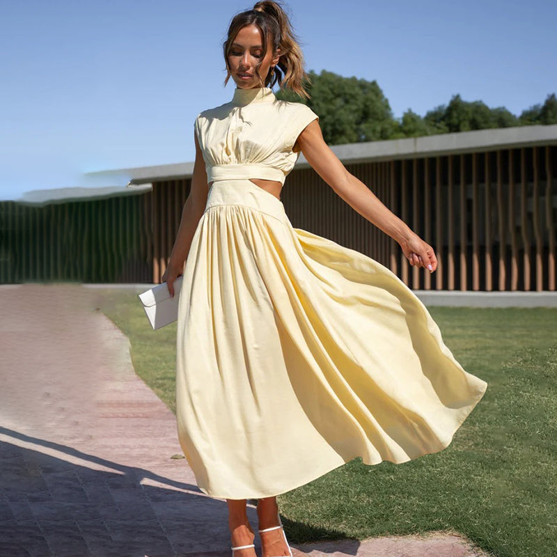 Women's High-Neck Cutout Midi Dress