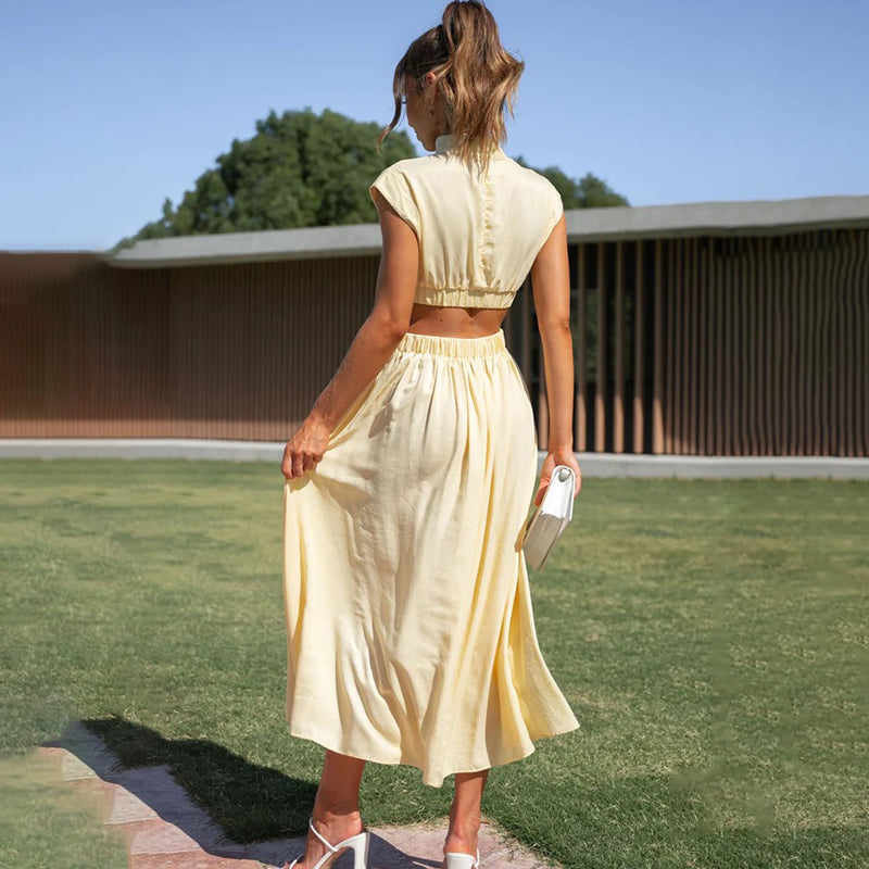 Women's High-Neck Cutout Midi Dress