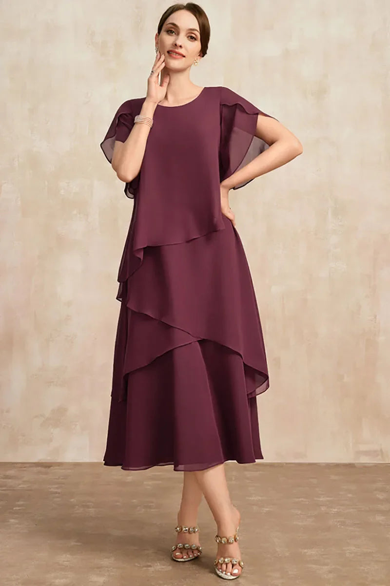 Women's Layered Flutter Sleeve Midi Dress