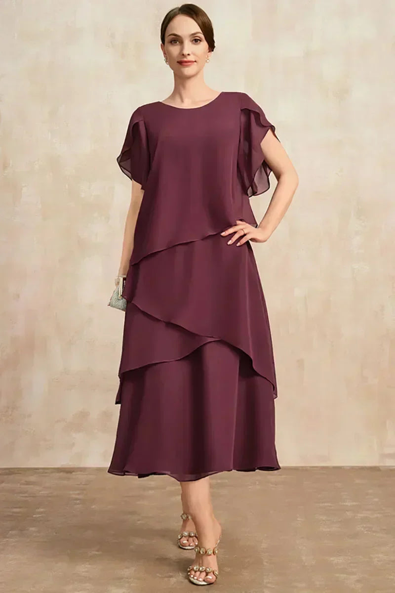 Women's Layered Flutter Sleeve Midi Dress
