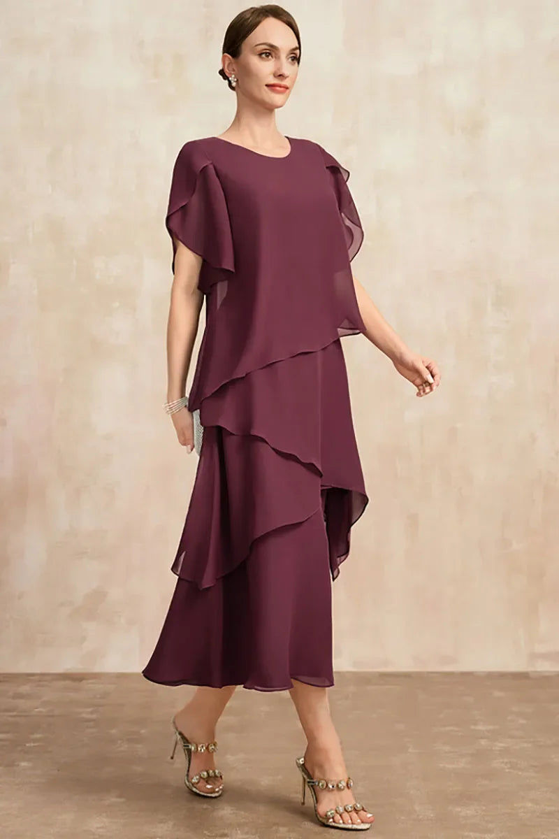 Women's Layered Flutter Sleeve Midi Dress
