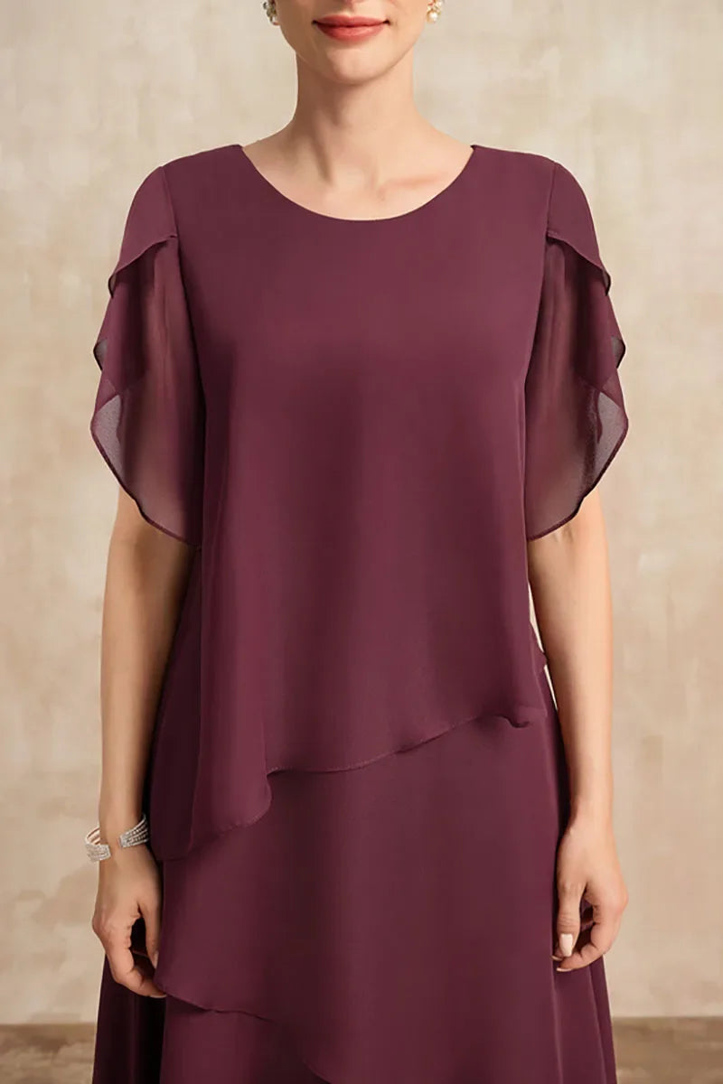 Women's Layered Flutter Sleeve Midi Dress