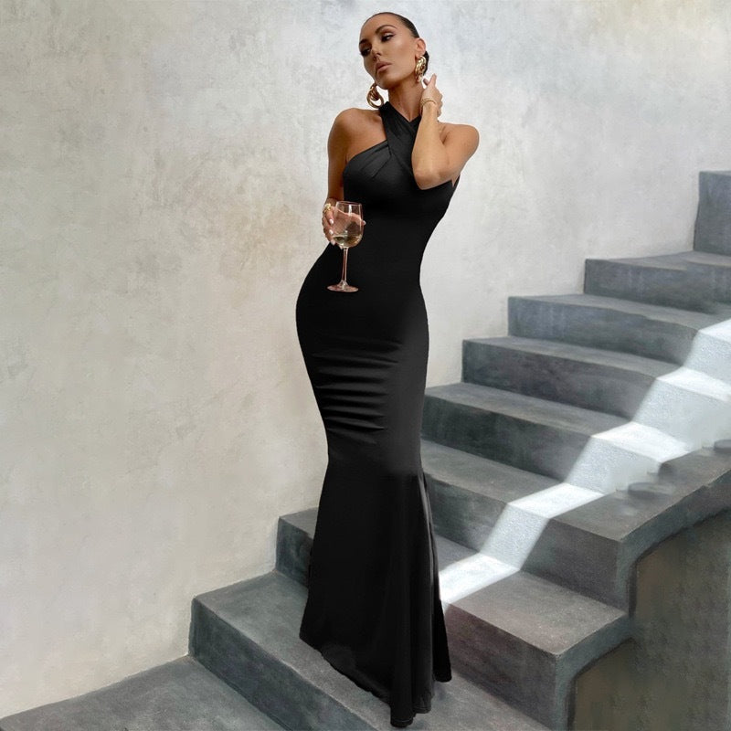 Women's Halter Mermaid Backless Maxi Dress