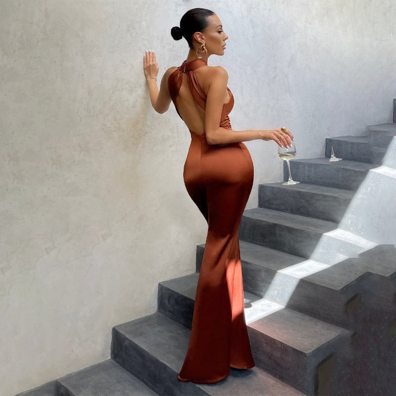 Women's Halter Mermaid Backless Maxi Dress