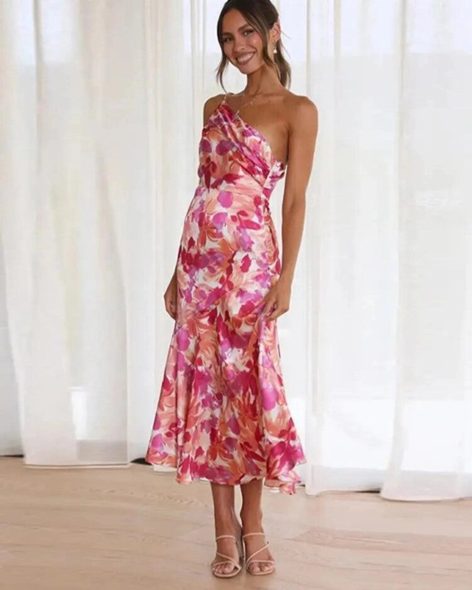Women's Floral One-Shoulder Maxi Dress