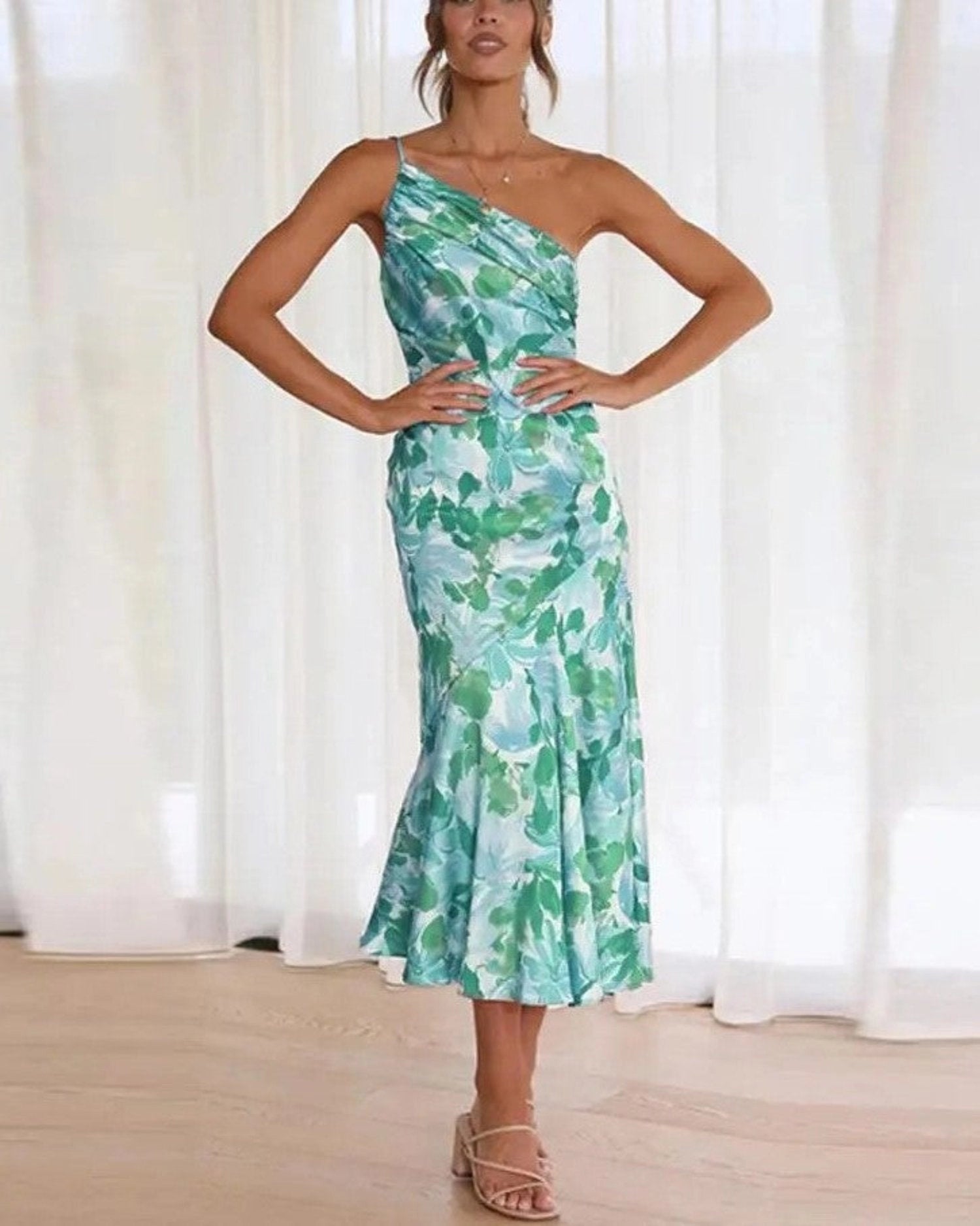 Women's Floral One-Shoulder Maxi Dress