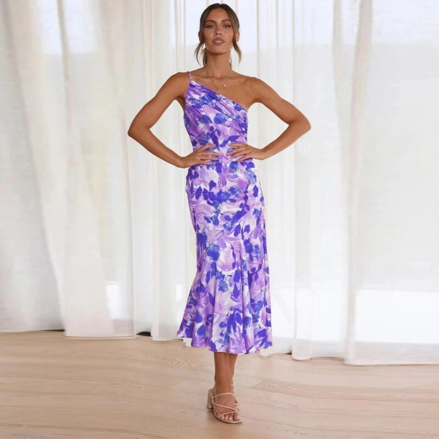 Women's Floral One-Shoulder Maxi Dress