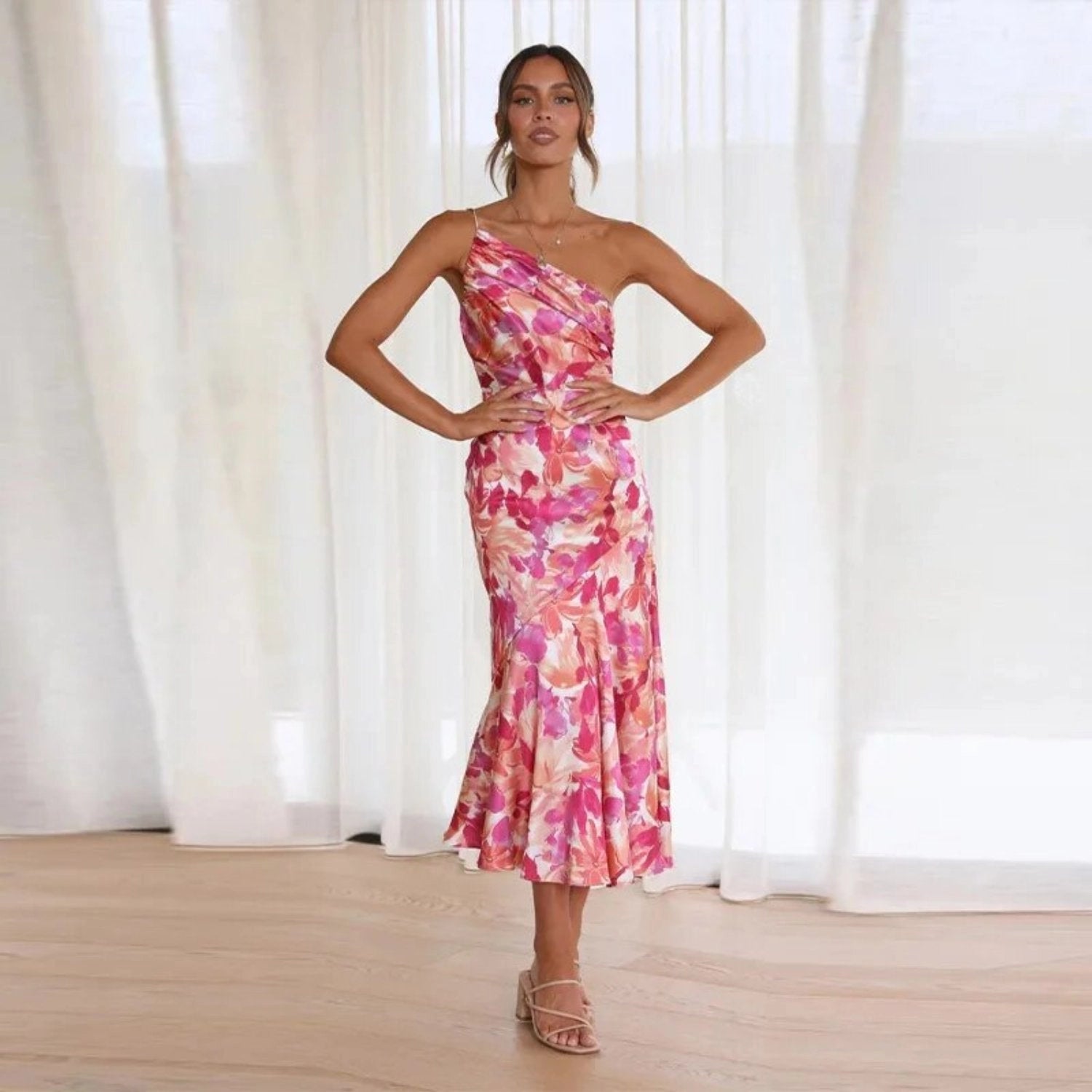 Women's Floral One-Shoulder Maxi Dress