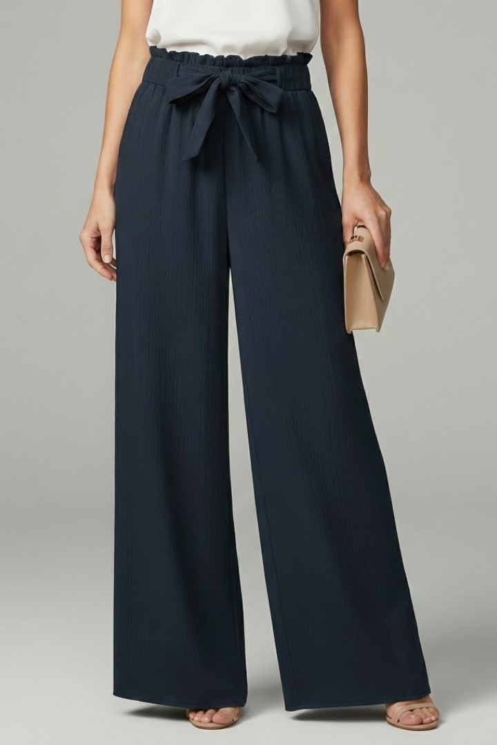 Women's Palazzo Pants Tie Belt Wide Leg