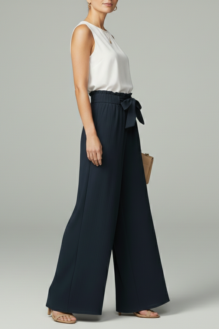 Women's Palazzo Pants Tie Belt Wide Leg