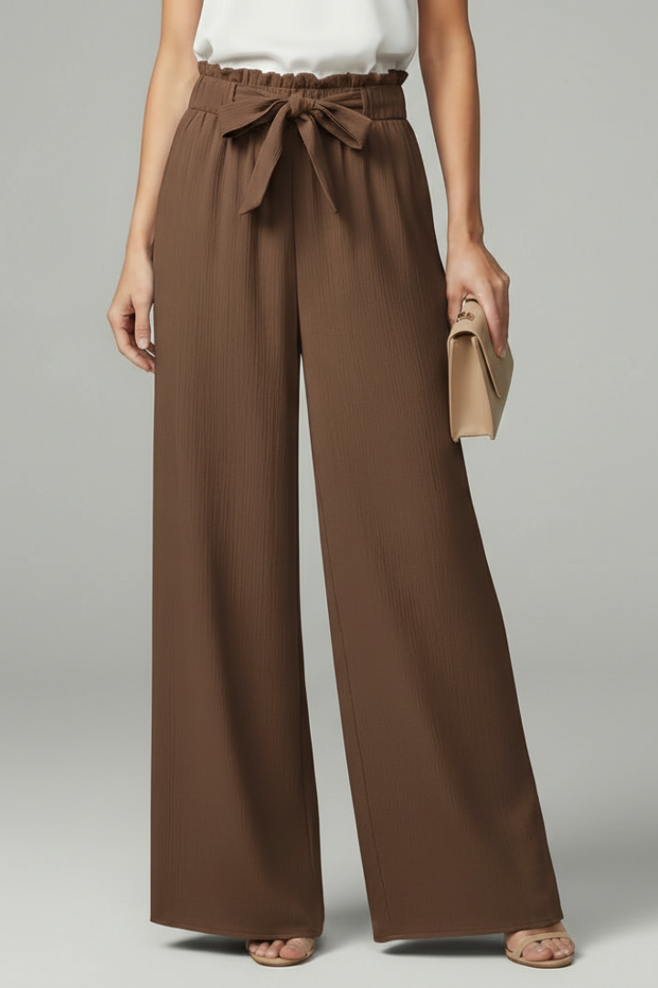 Women's Palazzo Pants Tie Belt Wide Leg