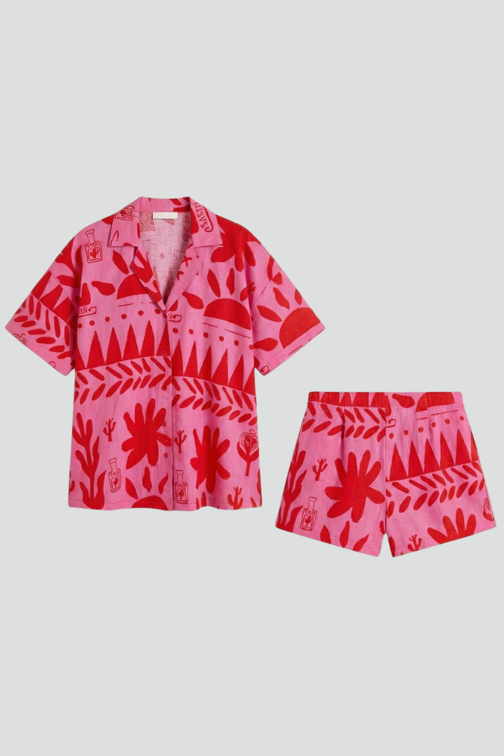 Women's Printed Two Piece Shorts Set